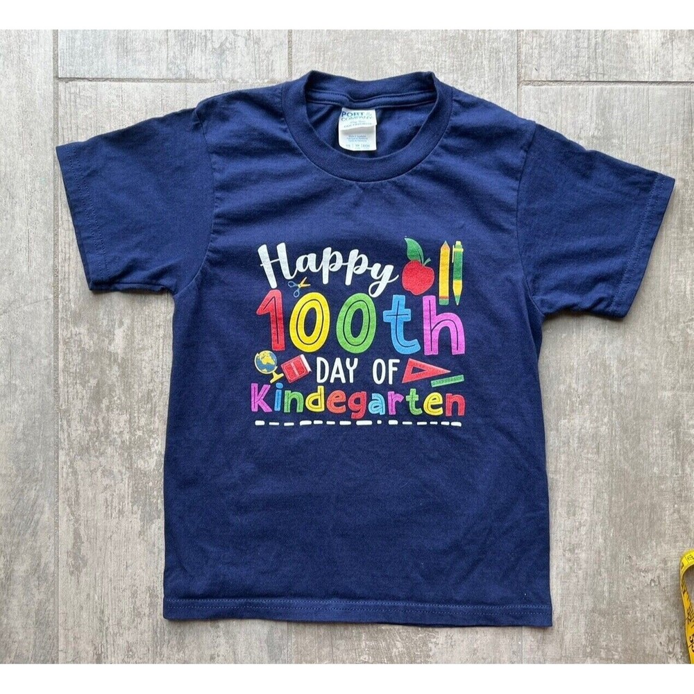 Happy 100th Day Kindegarten Student Unisex Boy Girls T-Shirt Graphic Tee XS 5-6